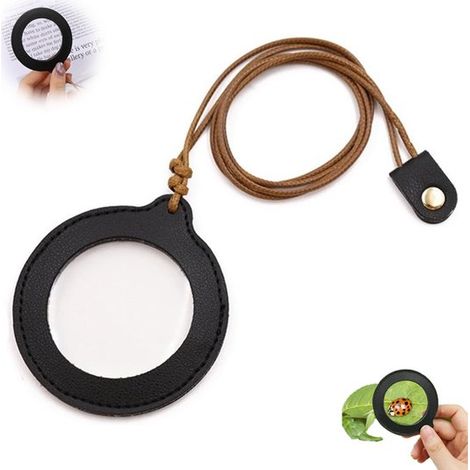 Mini loupe de cou portable - Loupe - Noire - Loupe de poche avec pendentif - Loupe de cou - Loupe portable - Loupe de lecture - Loupe de poche 3x (1/5)