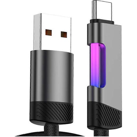 Câble de charge rapide RGB de 2 mètres, 120 W 6 A, câble de charge USB vers Type-C avec éclairage ambiant RGB. (1/5)