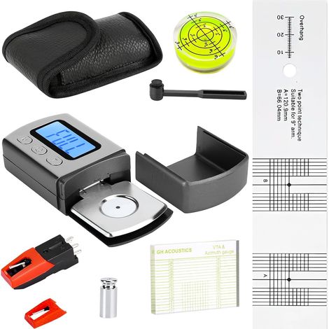 Set di 6 adattatori e regolazioni per giradischi con scala digitale, misuratore di proiezione, dispositivo di misurazione dell'azimut e spazzola per la pulizia, kit di puntine USB per braccio del gira (1/5)