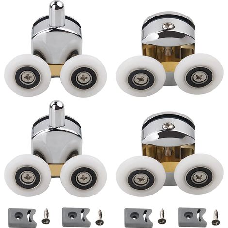 Lot de 4 roulettes doubles - pour porte de douche coulissante, 2 roulettes de 23 mm de diamètre en alliage de zinc pour salle de bain (1/5)