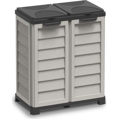 Armoire Porte Sac Poubelles 2x100L pour Extérieur ou Intérieur - 76×46×89 cm - Sable et Gris anthracite - Livraison gratuite