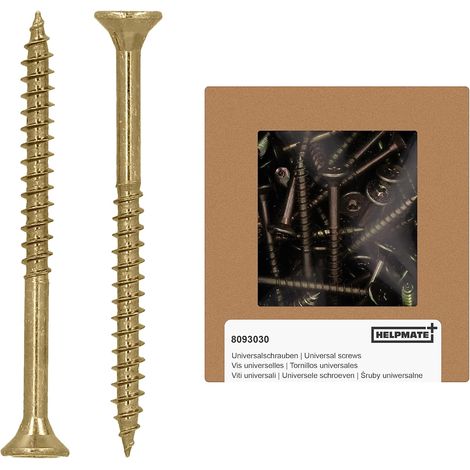 200 - Vis à bois - Vis universelles - Tête fraisée et filetage partiel - Pour bois plastique et maçonnerie - Intérieur et extérieur protégé - Jaune - 4x50cm