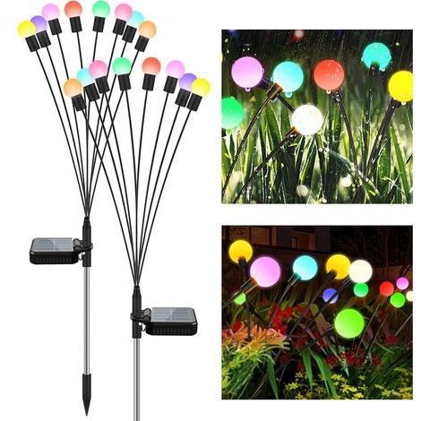 Lámparas solares de jardín, diseño de luciérnaga, 8 luces LED solares para uso exterior, impermeables, (paquete de 2) lámparas solares decorativas para jardín, patio, terraza, hogar [Clase energética  (1/5)
