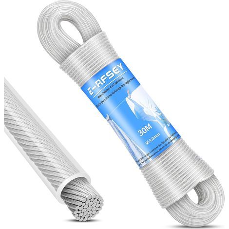 30m Clothesline with Steel Core for Outdoor Use, Heavy Duty, Extra Strong with a Load Capacity of 120kg, Rustproof and Waterproof for Gardens (1/5)