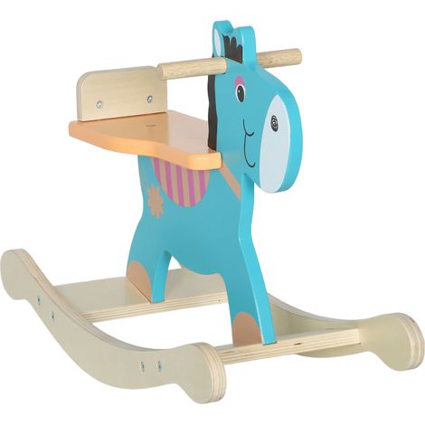 Cheval à bascule enfant bois vert foncé guidon base stable 59 x 27 x 43 cm