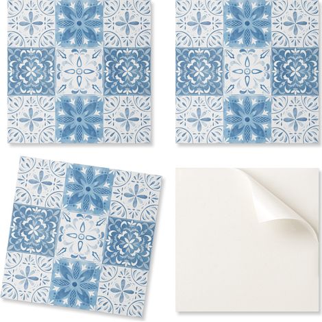 Juego de baldosas de vinilo listas para instalar con estampado floral, 4x50x50 cm.