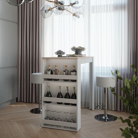 Bartisch-Set Repose, Weiß/Sonoma, 57 x 117 cm mit 2 Barhockern, Vicco