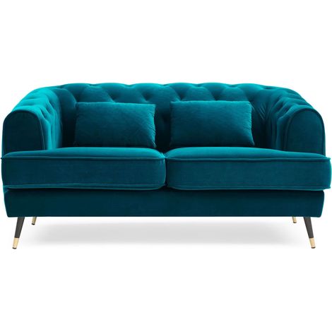 Canapé capitonné 2 places style boudoir Glams Velours Bleu canard (1/5)