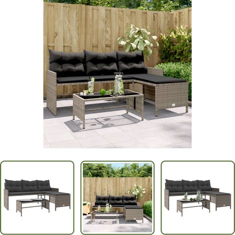 Gartenmöbel - Gartensofa in L-Form mit Tisch und Kissen Grau Poly Rattan (1/5)