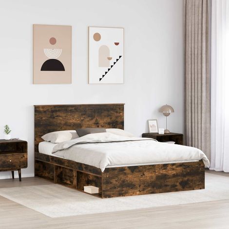Bed Frame Smoked Oak 140 x 200 cm Solid Pine Wood vidaXL (1/5)