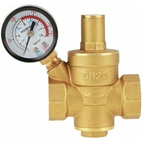 Reductor de presión de agua de latón, regulador de presión de agua ajustable de latón DN20 con manómetro. (1/5)