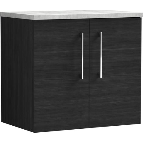 Balterley Bramshall 600mm Wall Hung 2 Door Vanity Unit with Laminate Worktop for Modern Bathroom Storage - Charcoal Black