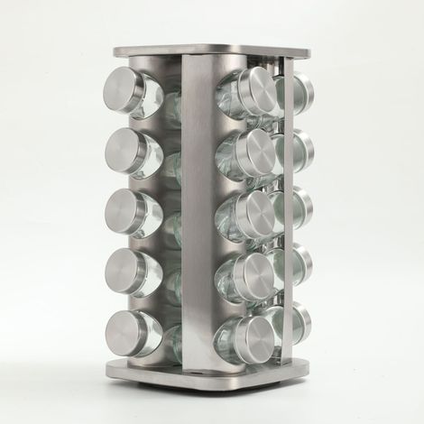 10026461 Carrousel, 16 Pots en Verre, Présentoir à épices INOX, Rotatif 360°, argenté (1/5)