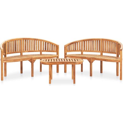vidaXL 3 Piece Banana Garden Lounge Set Solid Teak Wood (1/5)