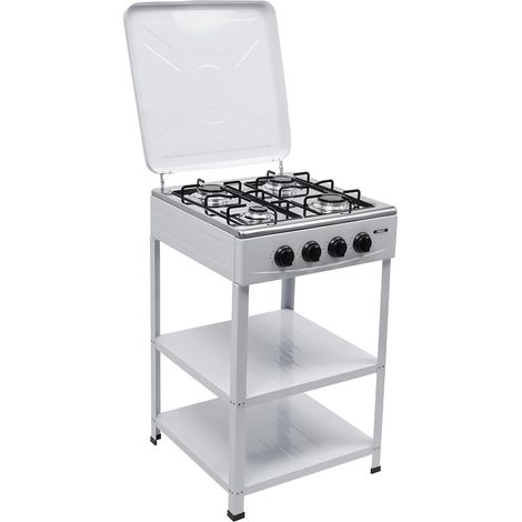 Estufa de gas de 4 quemadores con estante y tapa de 2 niveles, estufa de gas comercial para actividades familiares y al aire libre, alta eficiencia de cocción, para acampar y preparación para emergenc (1/5)