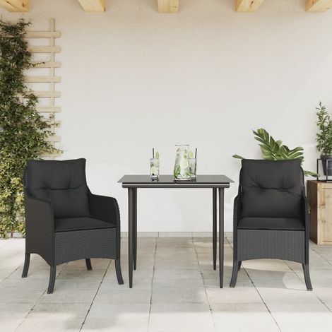 Set comedor de jardín 3 pzas con cojines ratán sintético negro vidaXL (1/5)