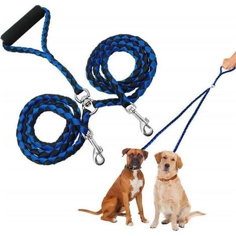Guinzaglio doppio per cani (nero + blu) - Non specificato - 1,4 m - Nylon - Nero e blu - Multiposizione (1/4)