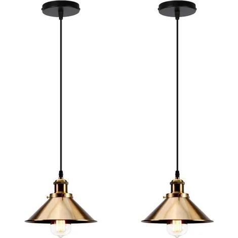 U-Do 2Pcs Lustre Suspension Luminaire Industirel 22cm Ajustable Lustre éclairage design Créatif Lampe en Métal Doré (1/4)