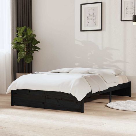 vidaXL Bed Frame without Mattress Black Solid Wood 120x190 cm (1/5)