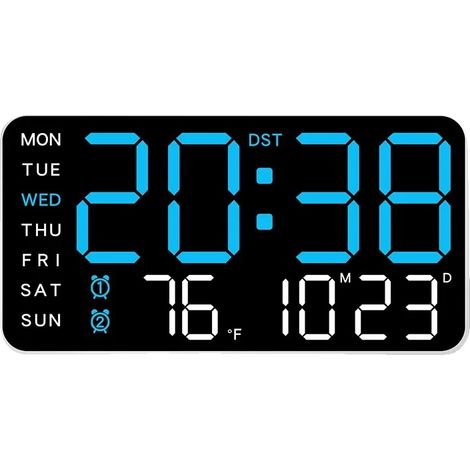 Reloj de pared digital, mando a distancia, indicador de temperatura, azul. (1/2)