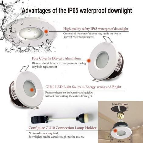 IP65 spot LED encastrable étanche, configuration de douille GU10, adapté aux spots de salle de bain et de cuisine (ampoule (1/5)