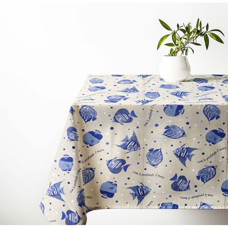 Tovaglia Dory 'Com'è Profondo il Mare' – Cotone Pesante – Made in Italy – Lavabile Cm. 140x180 x6 persone