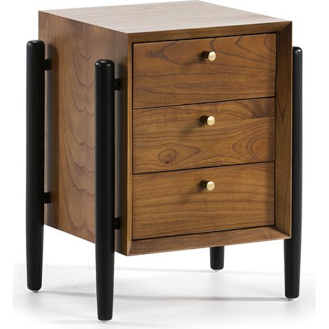 Table de chevet 50x40x61 bois mindi marron/noir (1/4)