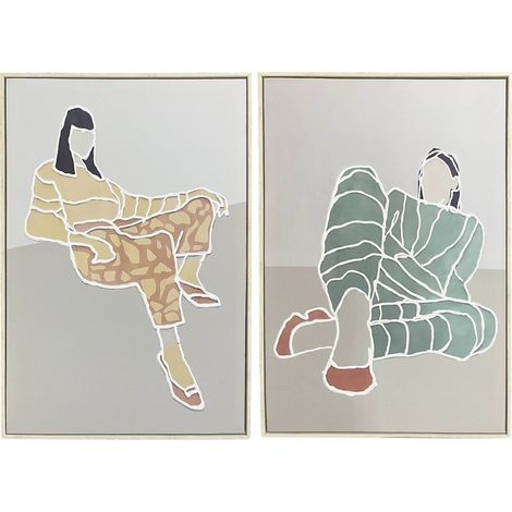 tableau abstrait silhouettes femme profilé couleurs modernes - beige avec touches pastel et couleurs douces (1/3)