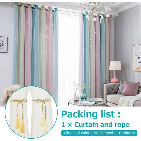 Store Accueil Unique Double Couche Rideau de Chambre à Coucher Étoiles en Dégradé Simple Motif Ajouré Rideau Occultant Insolation Polyester Taille Multiple Couleurs Inclus Corde (1/5)