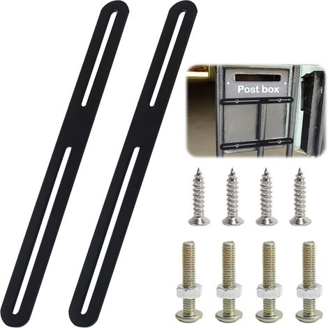 Lot de 2 kits de fixation pour boîte aux lettres de clôture - 280 x 24 mm - Fixation de boîte aux lettres pour fixation de boîte aux lettres sur les portails ou les clôtures (noir, 280 mm) (1/5)
