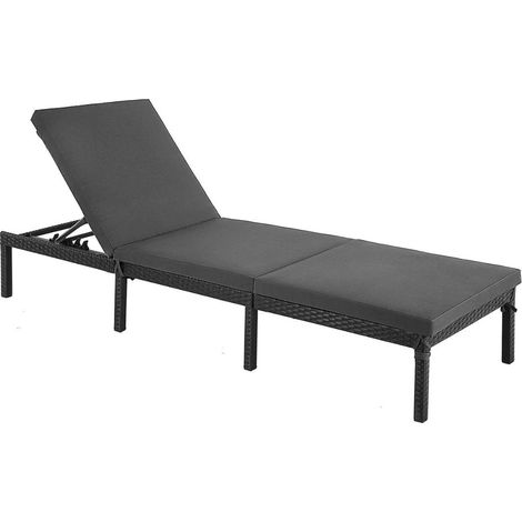 Deck chair, Garden Relax Seat with mattress - avec matelas de 5 cm d'épaisseur, chaise de jardin avec dossier réglable, capacité de charge 150 kg, pour jardin, terrasse - noir et beige (1/5)