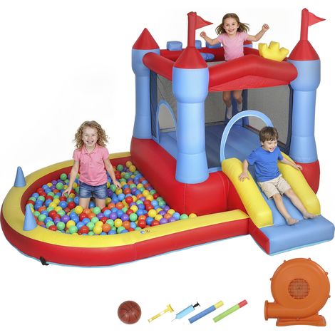 Château gonflable - AIYAPLAY - toboggans, trampoline, piscine à balles - Oxford - 342 x 255 x 209 cm - multicolore