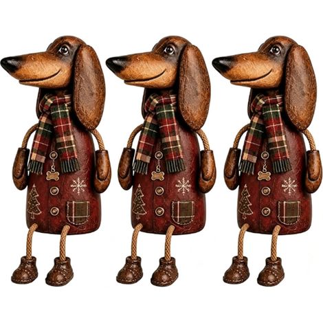 Irovami Ornements décoratifs rétro de Noël en forme de teckel pour étagère, chaise ou bureau (lot de 3) (1/5)