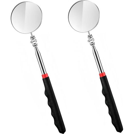 2 Pcs Miroir Telescopique,Miroir Mecanique Auto Miroirs D'inspection Réglables,Miroir Telescopique Circulaire Réparation,avec Poignée Allongée,Poignée Noire Antidérapante,pour Réparation Autor
