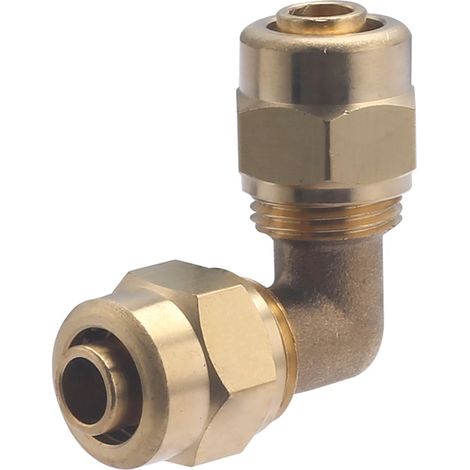 Noyon & Thiebault – Coude à compression pour tube PER Ø12 – Raccord laiton 90° – Pression jusqu'à 10 bar – Étanchéité sans outillage (1/5)