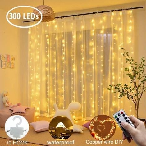 300 LED-Lichterkette für Hochzeitsdekorationen, 3 m x 3 m, 8 Modi, warmweißes Licht, Vorhangbeleuchtung, Weihnachtsdekoration (1/3)