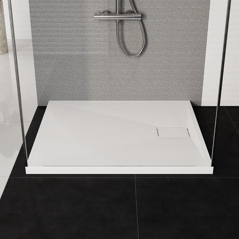 HOROW 900 x 800 x 40mm White Bathroom Shower Tray for Enclosures Cubicles & Wet Room with Chrome Waste, Rectangular (1/5)
