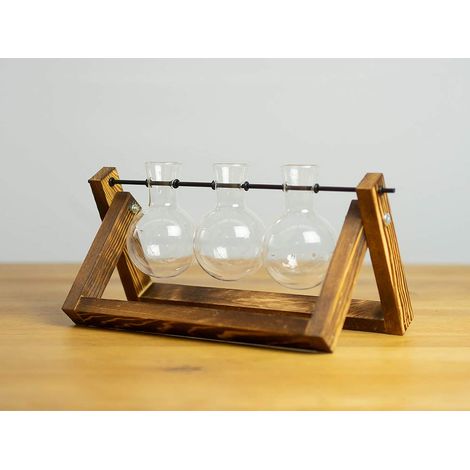 vase décoratif ballon rond – Cadre en bois flammé avec trois ampoules en verre soufflé à la bouche et transparent (1/5)