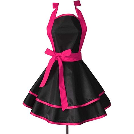 Tablier en Coton Vintage Princesse Taille Cravate Tablier Imperméable Chef Smock Tablier - Rose Rouge (1/5)