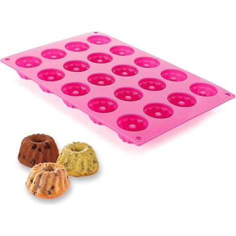 Moule à mini-gâteau en silicone rose, petit modèle traditionnel parisien des années 1920, revêtement antiadhésif, 29,8 x 19,9 x 2,2 cm (1/5)