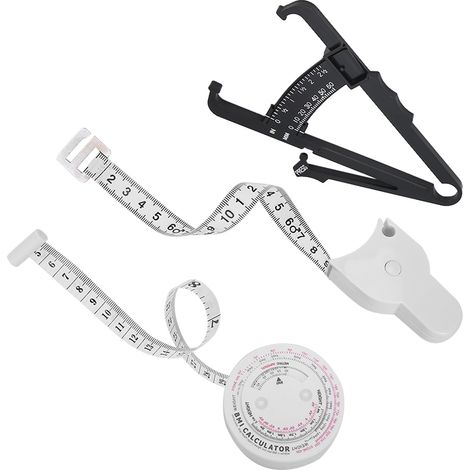 Pince à plis cutanés pour mesure de graisse corporelle, ruban mètre rétractable de tour de taille, outil BMI pour perte de poids, kit de suivi minceur (1/5)