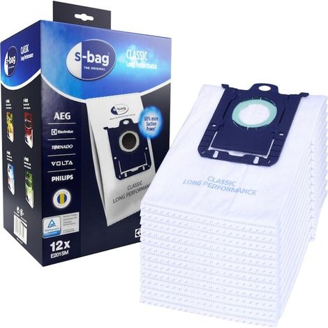 Lot de 12 sacs pour aspirateur, S-BAG, compatibles avec Philips/Electrolux, microtextile, blanc/bleu