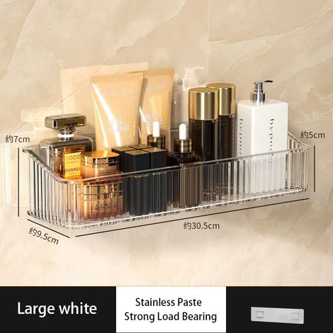 (blanc B) Étagère de rangement pour salle de bain, WC, sans perçage, support mural pour produits cosmétiques (1/5)