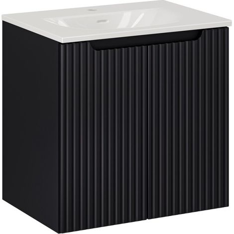 Ensemble Meuble Vasque 2 portes et Vasque à Encastrer L 60 x P 40 x H 58,5 cm - Astral - Noir et blanc - Livraison gratuite