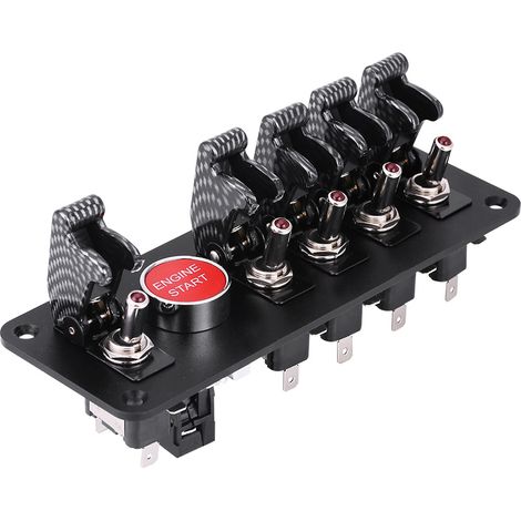 Panneau d'interrupteur à bascule 12V 6 boutons démarrage moteur voiture de course fibre carbone (1/5)