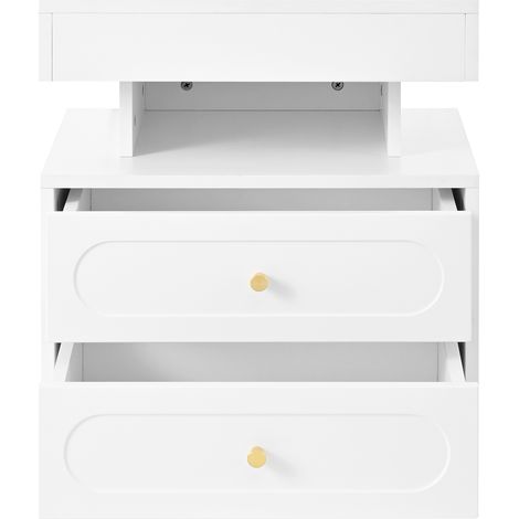 Table de chevet blanche avec éclairage LED, 2 tiroirs, 1 espace ouvert, 50x40x60 cm (1/5)