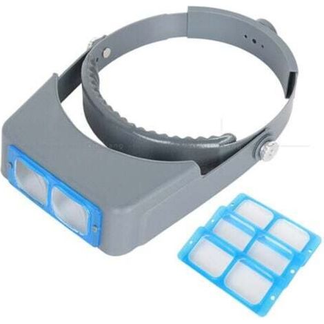 Headband magnifier, professional double-lens jewelry magnifier, optical glass binocular magnifier with 1.5X, 2X, 2.5X, and 3.5X lens magnification for repairs and crafts.