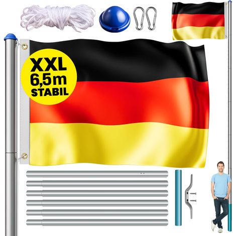 MONZANA® 6.5m Aluminium Flagpole with Flag  Weatherproof  Easy Assembly  Adjustable Height  Perfect for International Football & Other Sporting Events  Deutschland (de)