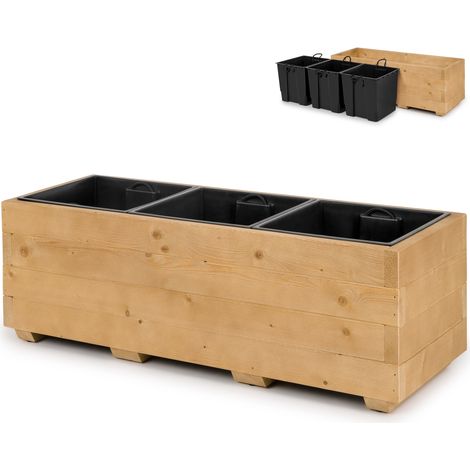 Maceta de madera con tres separadores extraíbles, maceta impregnada para plantas y balcones, jardines o terrazas, 91 x 33 x 32 cm - color roble (1/5)
