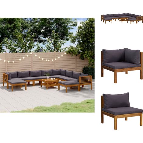 Gartenmöbel-Sets - Living 11-tlg. Garten-Lounge-Set mit Auflage Massivholz Akazie (1/5)